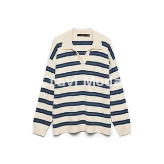 JERSEY CON CUELLO DE POLO, BEIS CON RALLAS AZULES - Imagen 1