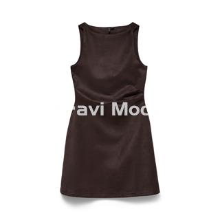 VESTIDO CORTO MARRON CHOCOLATE - Imagen 1