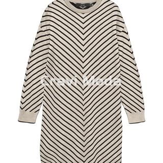 VESTIDO DE PUNTO BEIS CON RALLAS NEGRAS - Imagen 1